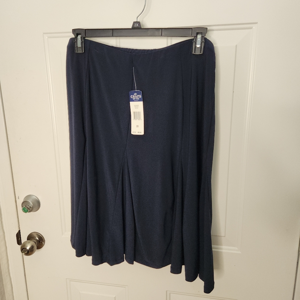 NWT CHAPS Navy Full Flare Skirt Size Plus 2X